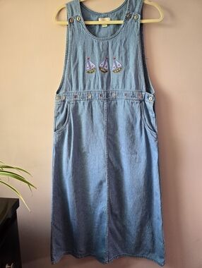 VTG Christopher & Banks Nautical Denim Jumper Midi Dress – Size M – 2002